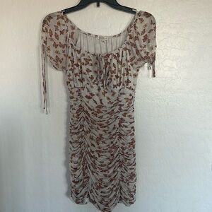 Ultra flirt women’s large white dress orange butterfly scrunched mini casual